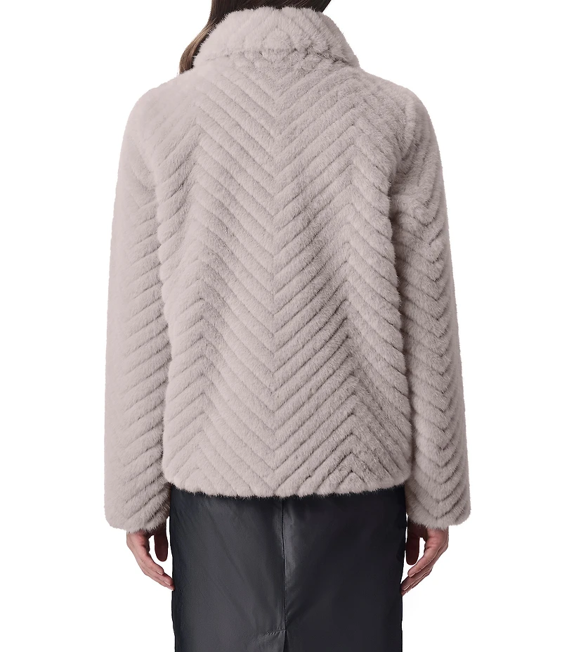Bernardo Small Chevron Stand Collar Faux Fur Jacket