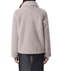 Bernardo Small Chevron Stand Collar Faux Fur Jacket