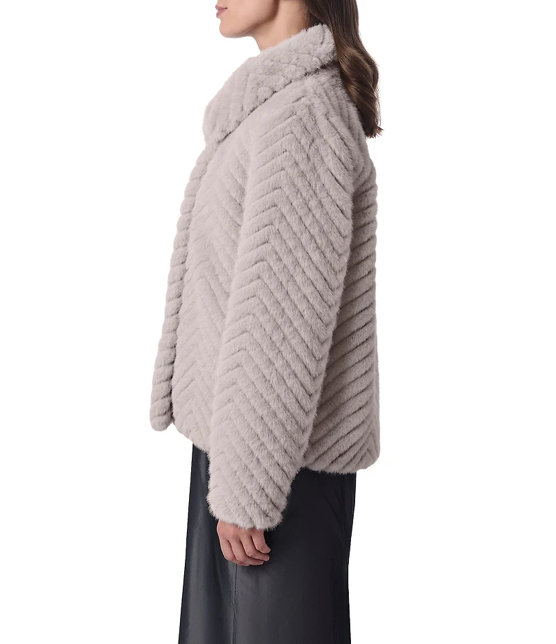 Bernardo Small Chevron Stand Collar Faux Fur Jacket