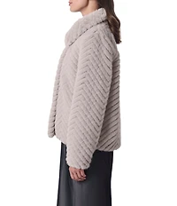 Bernardo Small Chevron Stand Collar Faux Fur Jacket