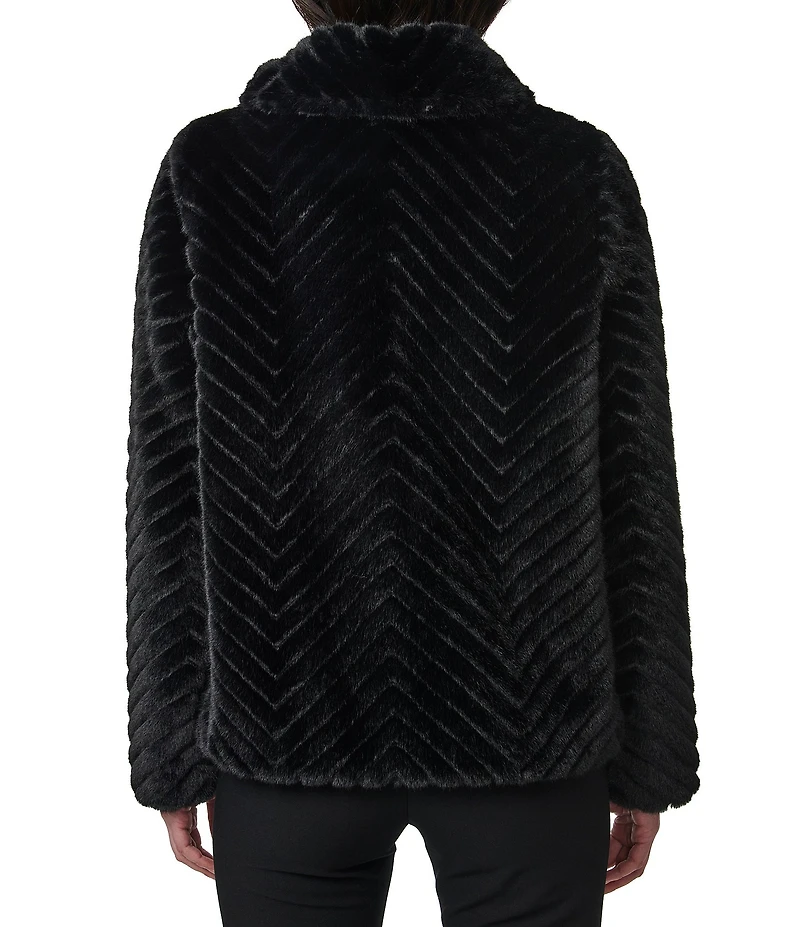 Bernardo Small Chevron Stand Collar Faux Fur Jacket