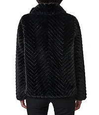 Bernardo Small Chevron Stand Collar Faux Fur Jacket