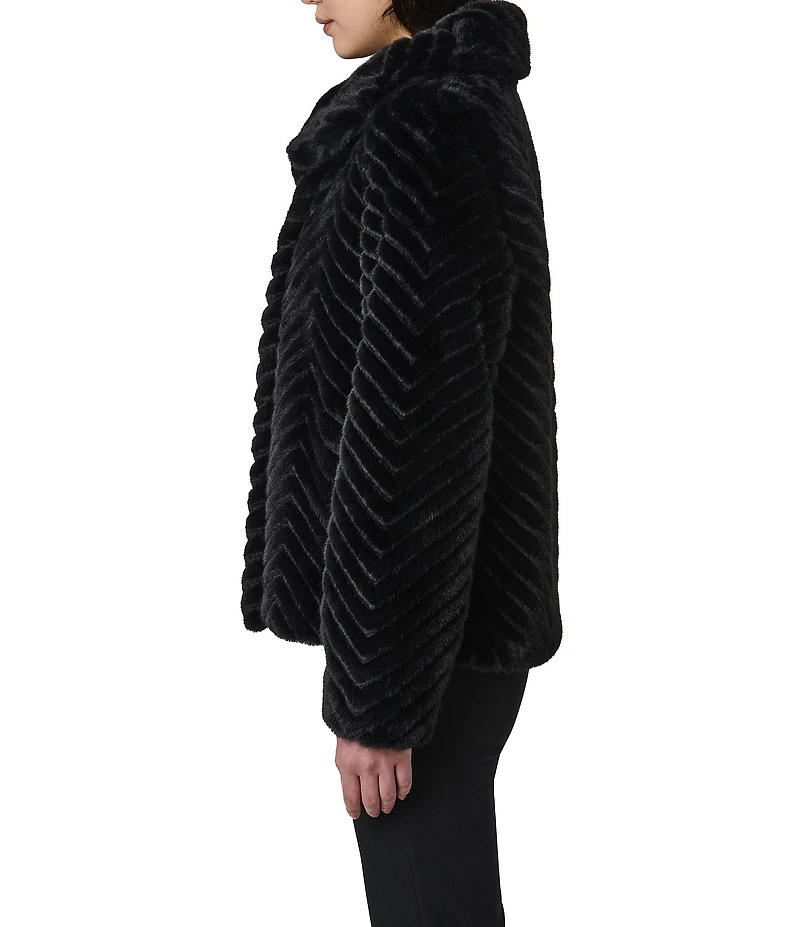 Bernardo Small Chevron Stand Collar Faux Fur Jacket