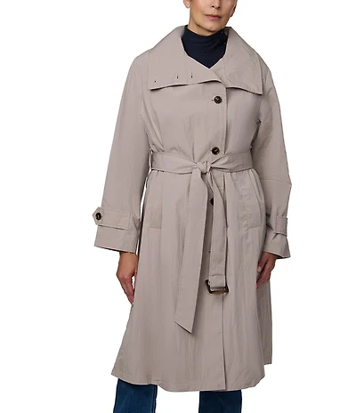 Bernardo Soft Cotton Blend Belted Button Front Trench Coat