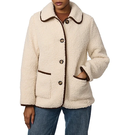Bernardo Soft Sherpa Contrast Trim Button Front Jacket
