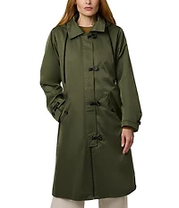Bernardo Solid Water Resistant Hooded Shirt Collar Zip Front Long Raincoat