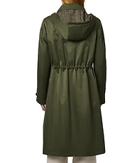 Bernardo Solid Water Resistant Hooded Shirt Collar Zip Front Long Raincoat