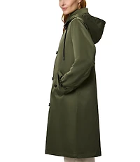 Bernardo Solid Water Resistant Hooded Shirt Collar Zip Front Long Raincoat