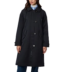 Bernardo Solid Water Resistant Hooded Shirt Collar Zip Front Long Raincoat