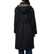 Bernardo Solid Water Resistant Hooded Shirt Collar Zip Front Long Raincoat