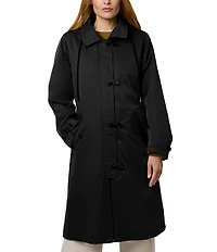 Bernardo Solid Water Resistant Hooded Shirt Collar Zip Front Long Raincoat