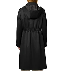 Bernardo Solid Water Resistant Hooded Shirt Collar Zip Front Long Raincoat