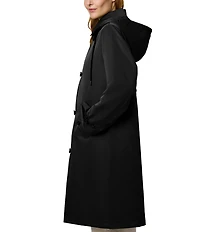 Bernardo Solid Water Resistant Hooded Shirt Collar Zip Front Long Raincoat