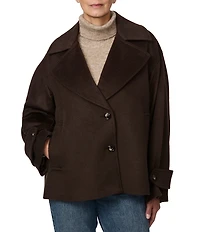 Bernardo Solid Wool Blend Notch Collar Button Front Cropped Peacoat