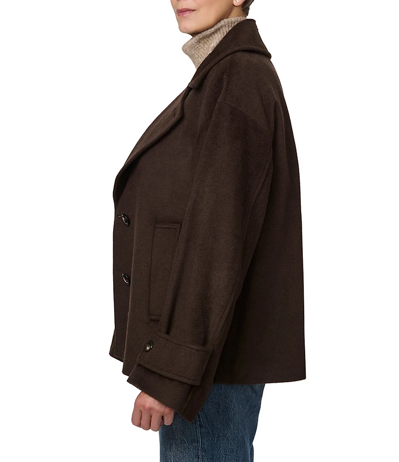 Bernardo Solid Wool Blend Notch Collar Button Front Cropped Peacoat