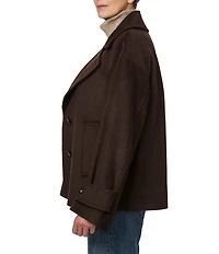 Bernardo Solid Wool Blend Notch Collar Button Front Cropped Peacoat
