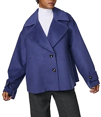 Bernardo Solid Wool Blend Notch Collar Button Front Cropped Peacoat