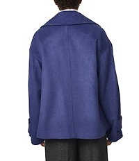 Bernardo Solid Wool Blend Notch Collar Button Front Cropped Peacoat