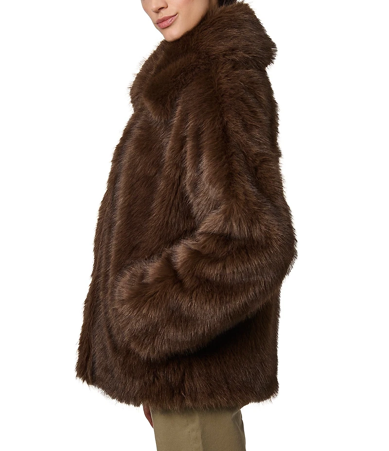 Bernardo Tipped Faux Fur Collar Button Front Poncho Coat