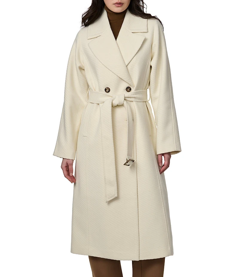 Bernardo Woven Belted Double Breasted Coat