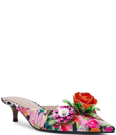 Betsey Johnson Abigayl Floral Ornamented Kitten Heel Mules