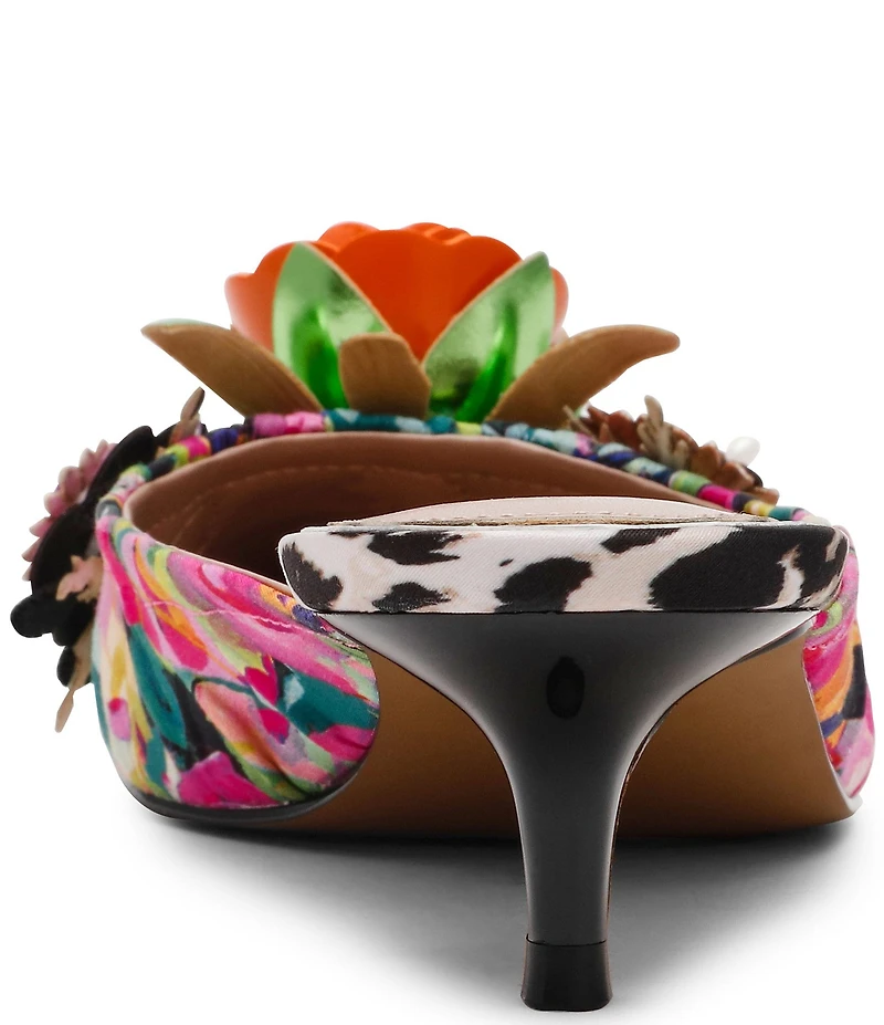 Betsey Johnson Abigayl Floral Ornamented Kitten Heel Mules
