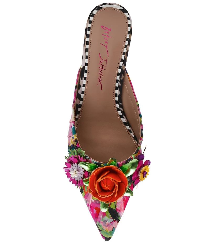 Betsey Johnson Abigayl Floral Ornamented Kitten Heel Mules