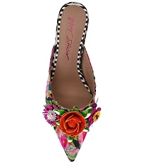 Betsey Johnson Abigayl Floral Ornamented Kitten Heel Mules