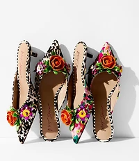 Betsey Johnson Abigayl Floral Ornamented Kitten Heel Mules