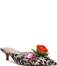 Betsey Johnson Abigayl Leopard Flower Ornament Kitten Heel Mules