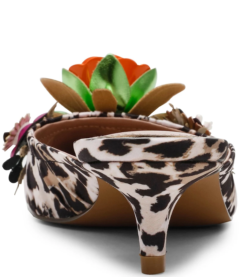 Betsey Johnson Abigayl Leopard Flower Ornament Kitten Heel Mules