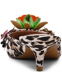 Betsey Johnson Abigayl Leopard Flower Ornament Kitten Heel Mules