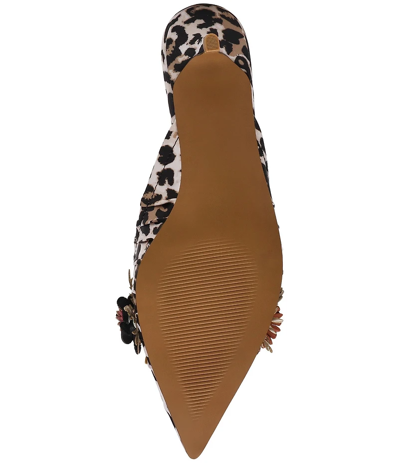 Betsey Johnson Abigayl Leopard Flower Ornament Kitten Heel Mules