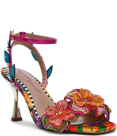 Betsey Johnson Annalee Floral Embellished Ankle Strap Dress Sandals