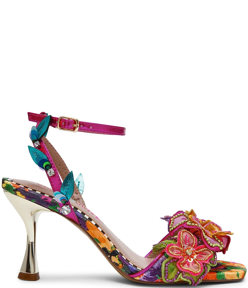Betsey Johnson Annalee Floral Embellished Ankle Strap Dress Sandals
