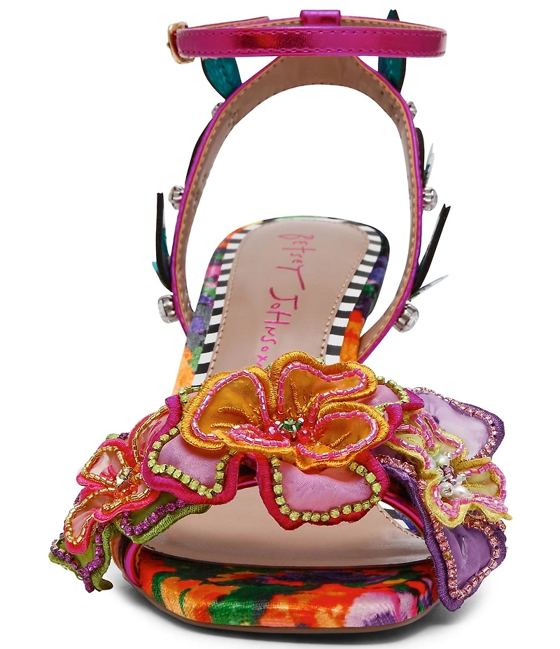 Betsey Johnson Annalee Floral Embellished Ankle Strap Dress Sandals