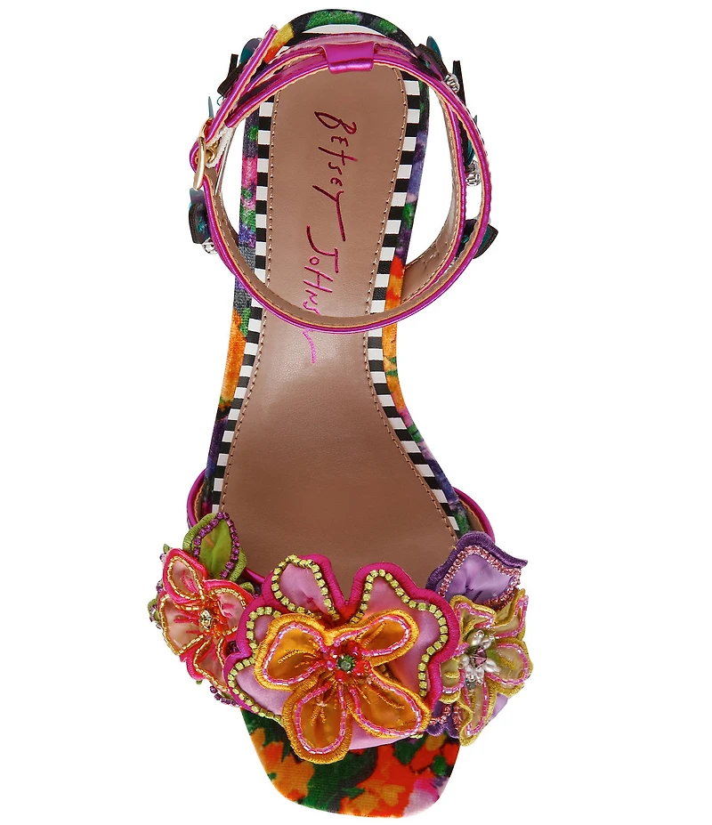 Betsey Johnson Annalee Floral Embellished Ankle Strap Dress Sandals