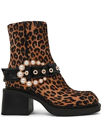 Betsey Johnson Asher Leopard Pearl Buckle Mid Calf Boots