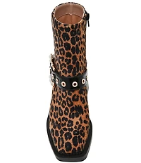 Betsey Johnson Asher Leopard Pearl Buckle Mid Calf Boots