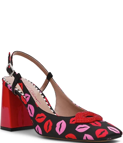 Betsey Johnson Ashhley Lip Print Slingback Pumps