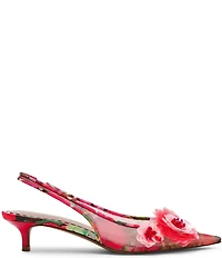 Betsey Johnson Audree Floral Ornamented Slingback Kitten Heel Pumps