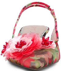 Betsey Johnson Audree Floral Ornamented Slingback Kitten Heel Pumps