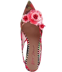 Betsey Johnson Audree Floral Ornamented Slingback Kitten Heel Pumps