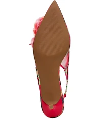 Betsey Johnson Audree Floral Ornamented Slingback Kitten Heel Pumps