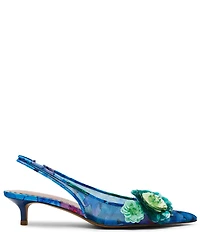 Betsey Johnson Audree Floral Ornamented Slingback Kitten Heel Pumps