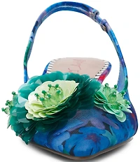 Betsey Johnson Audree Floral Ornamented Slingback Kitten Heel Pumps