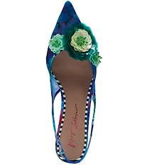 Betsey Johnson Audree Floral Ornamented Slingback Kitten Heel Pumps