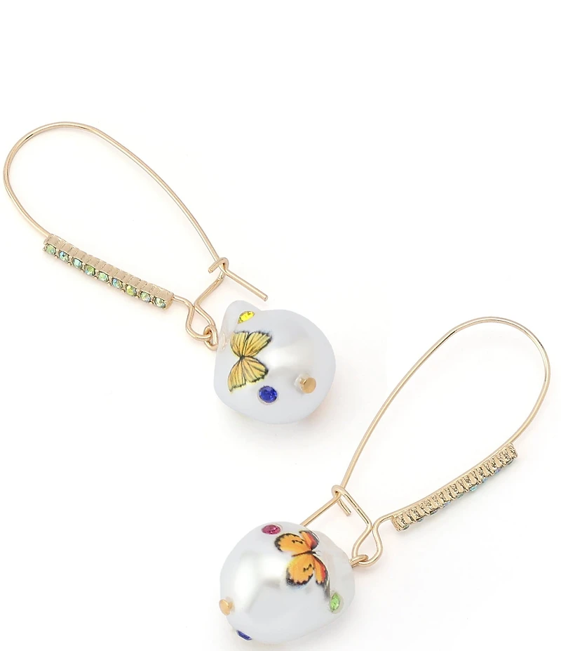 Betsey Johnson Backyard Butterfly Pearl Dangle Drop Earrings