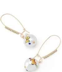 Betsey Johnson Backyard Butterfly Pearl Dangle Drop Earrings
