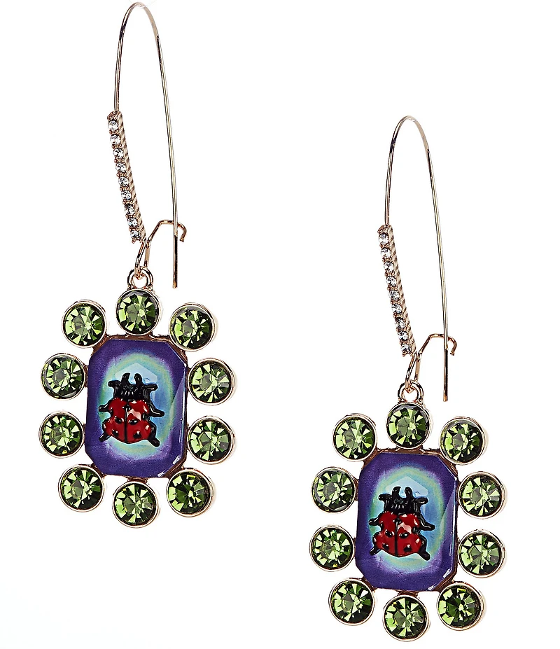 Betsey Johnson Backyard Ladybug Stone Novelty Dangle Drop Earrings